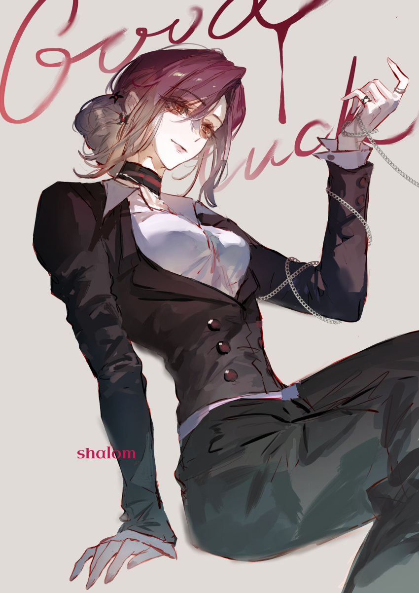 1girl, black_pants, cowboy_shot, highres, jacket, ludibianyuan, multicolored_hair, pants