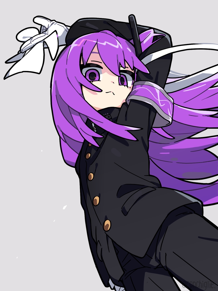 1girl, :<, alternate_costume, arm_at_side, arm_over_head, armband, between_fingers, black_jacket