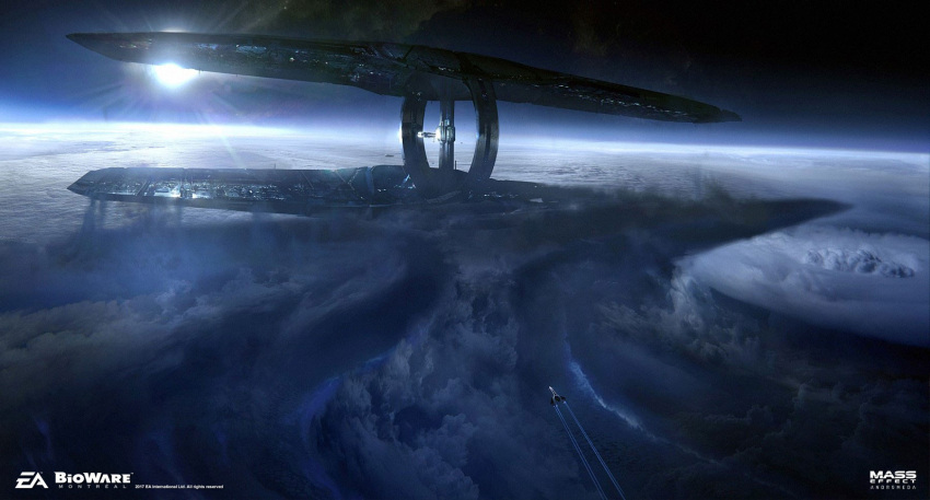 above_clouds, aircraft, airship, ben_lo, bioware, clouds, contrail, highres