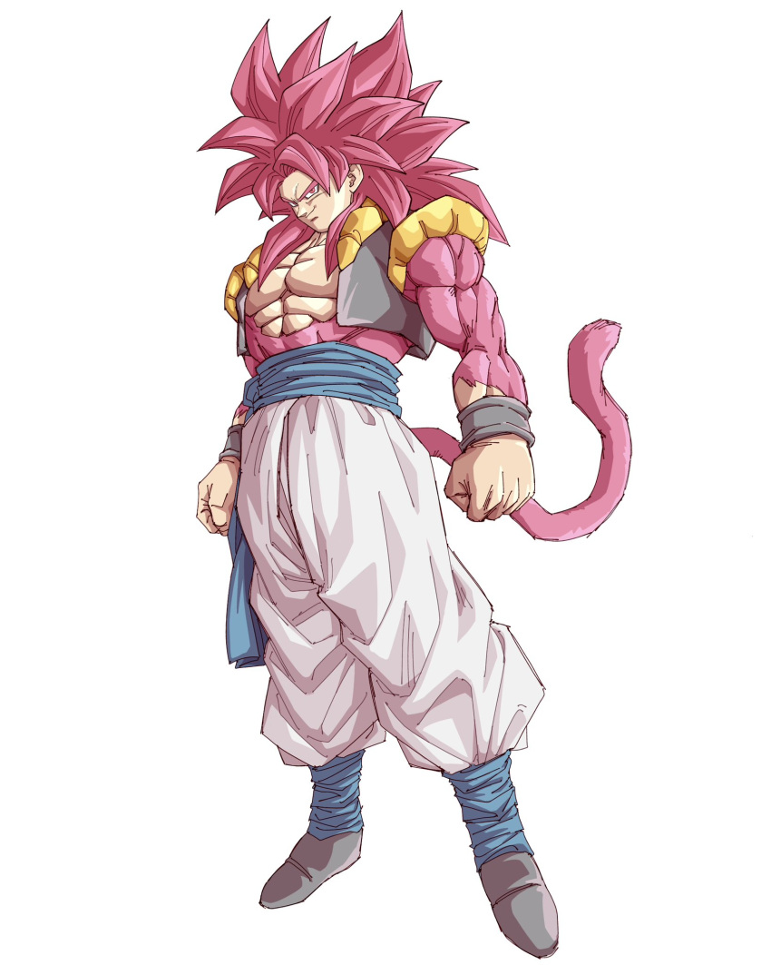 1boy, black_vest, blue_sash, clenched_hands, cropped_vest, dragon_ball, dragon_ball_daima, dragon_ball_gt