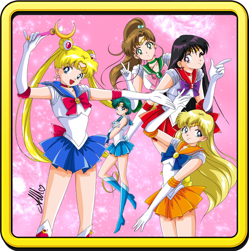 5girls, aino_minako, anello81, back_bow, bishoujo_senshi_sailor_moon, black_hair, blonde_hair, blue_choker