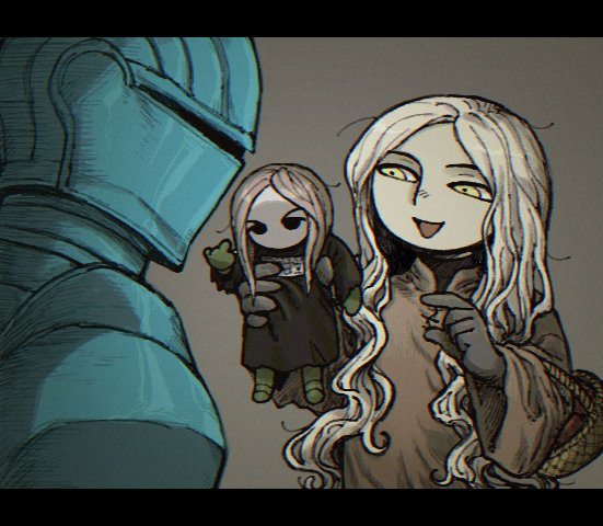 3boys, armor, black_border, black_robe, blonde_hair, border, brown_background, brown_gloves