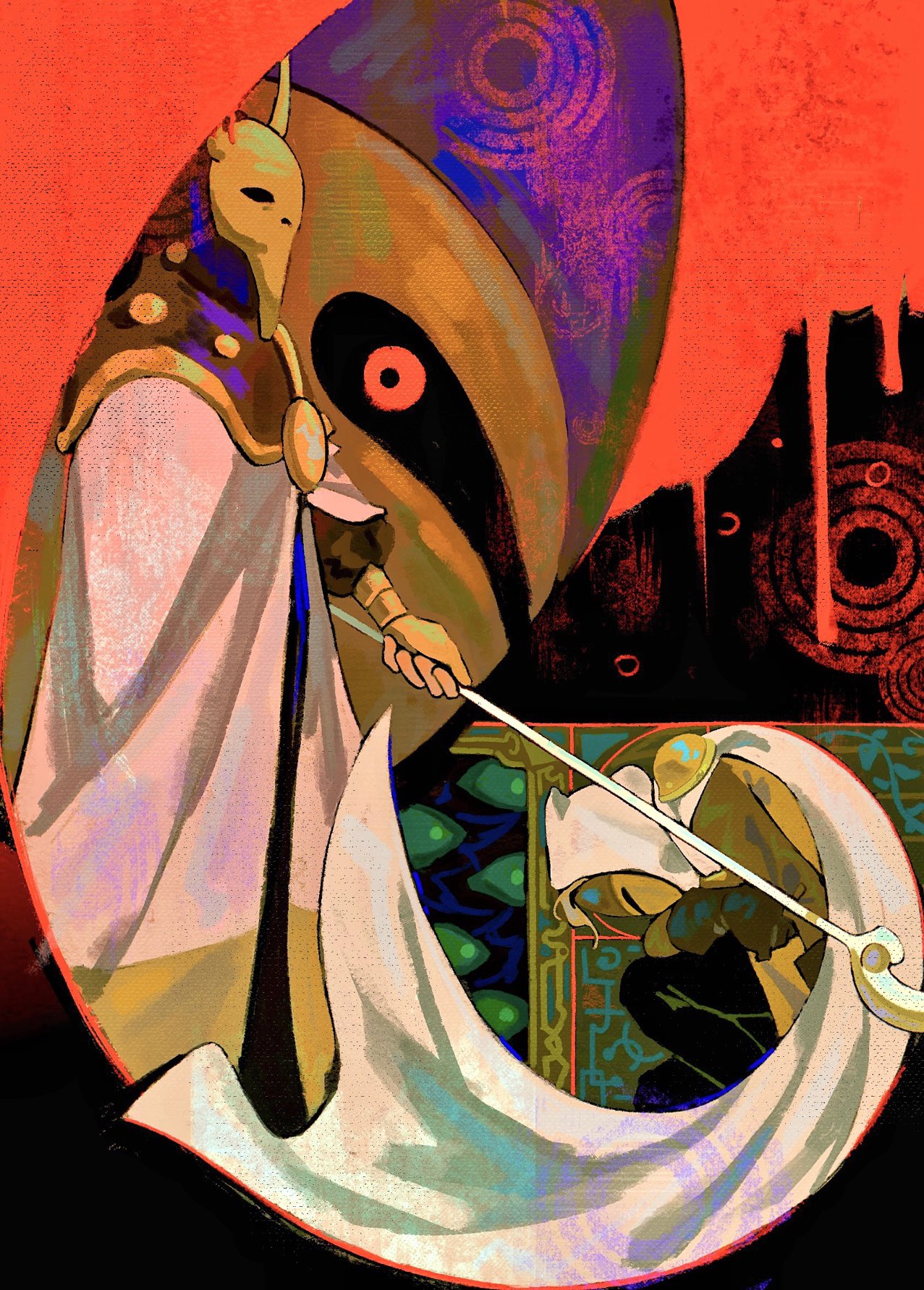 2boys, a-kai202, cloak, commentary, covered_face, emperor_belos, english_commentary, highres