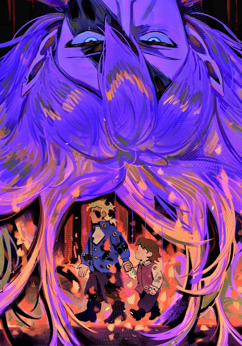 2boys, a-kai202, aged_down, ascot, blonde_hair, blue_eyes, blue_jacket, brothers