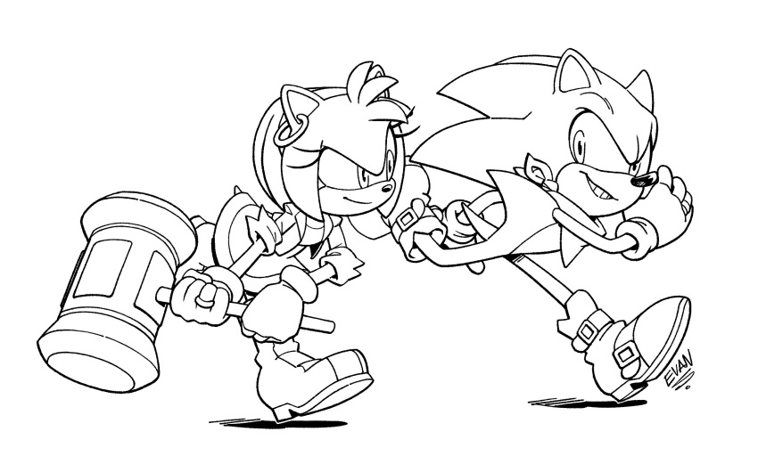 1boy, 1girl, amy_rose, boots, couple, dress, earrings, evan_stanley
