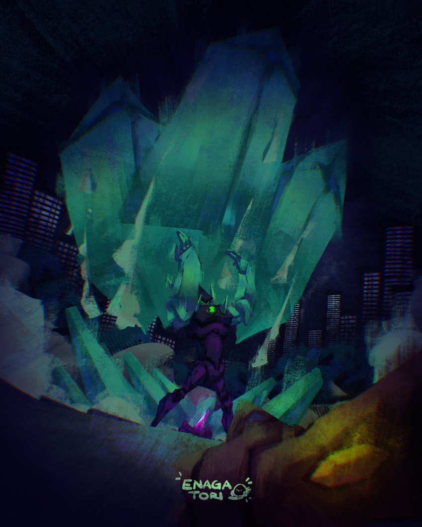1boy, absurdres, alien, ben_10, ben_10:_alien_force, building, city, crystal