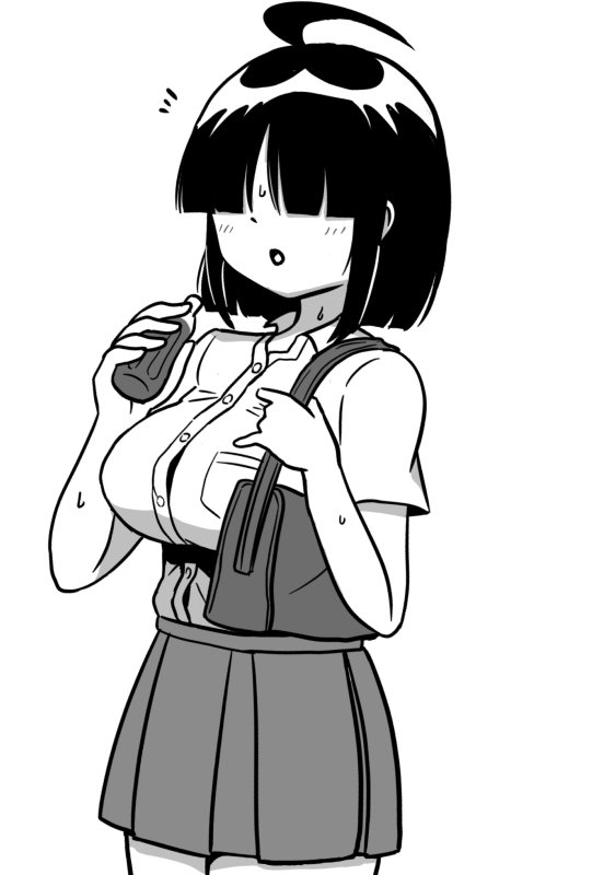 1girl, bag, breasts, large_breasts, no_eyes, nyaromeron, sacchan_(nyaromeron), school_bag