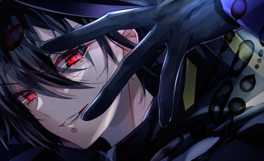 1boy, absurdres, black_gloves, black_hair, cid_kagenou, close-up, gloves, highres
