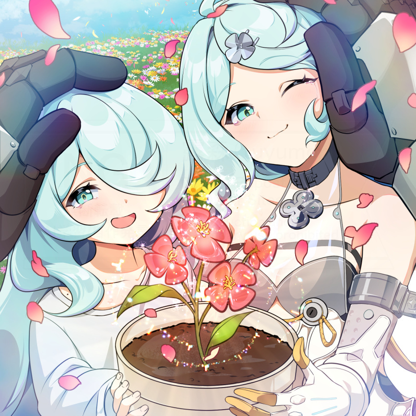 1other, 2girls, aged_down, blue_eyes, blue_hair, closed_mouth, crying, crying_with_eyes_open