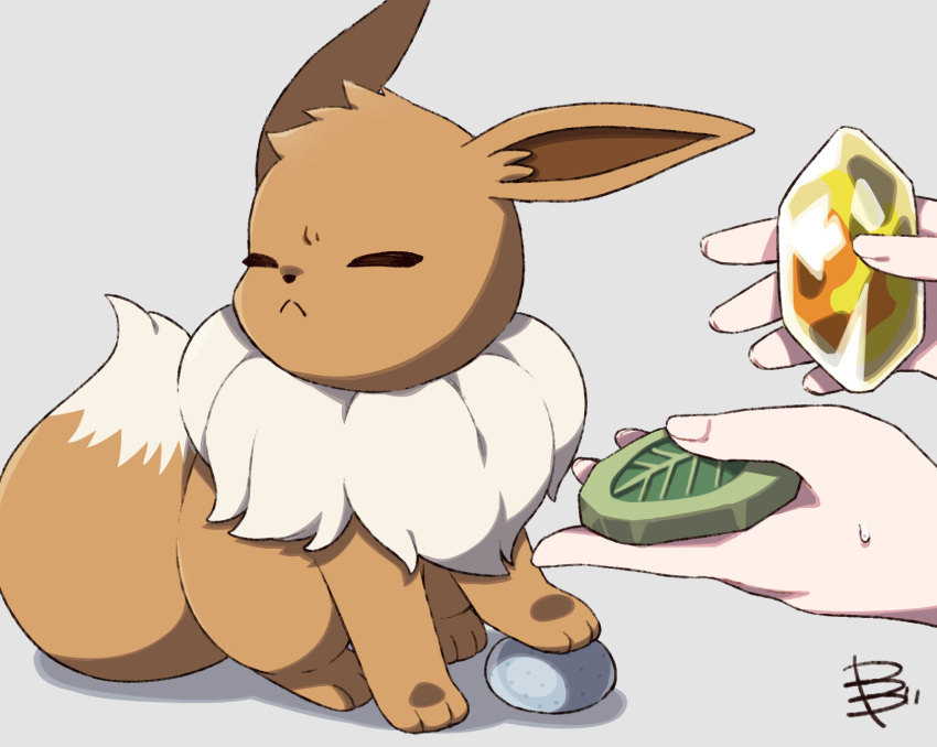 1other, animal_focus, brown_fur, closed_eyes, closed_mouth, eevee, everstone, evolution_stone