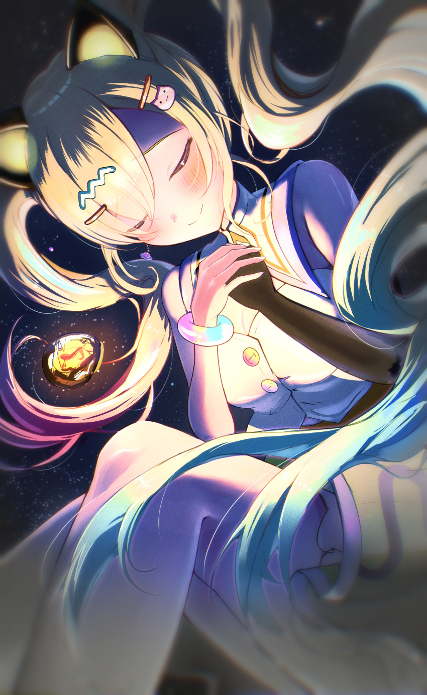 1girl, absurdres, animal_ear_headphones, animal_ears, bang_dream!, bang_dream!_mugendai_mewtype, blonde_hair, cat_ear_headphones