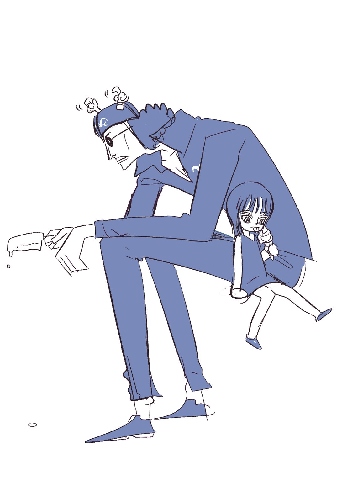 1boy, 1girl, aged_down, aokiji_(one_piece), child, commentary, dress, eating