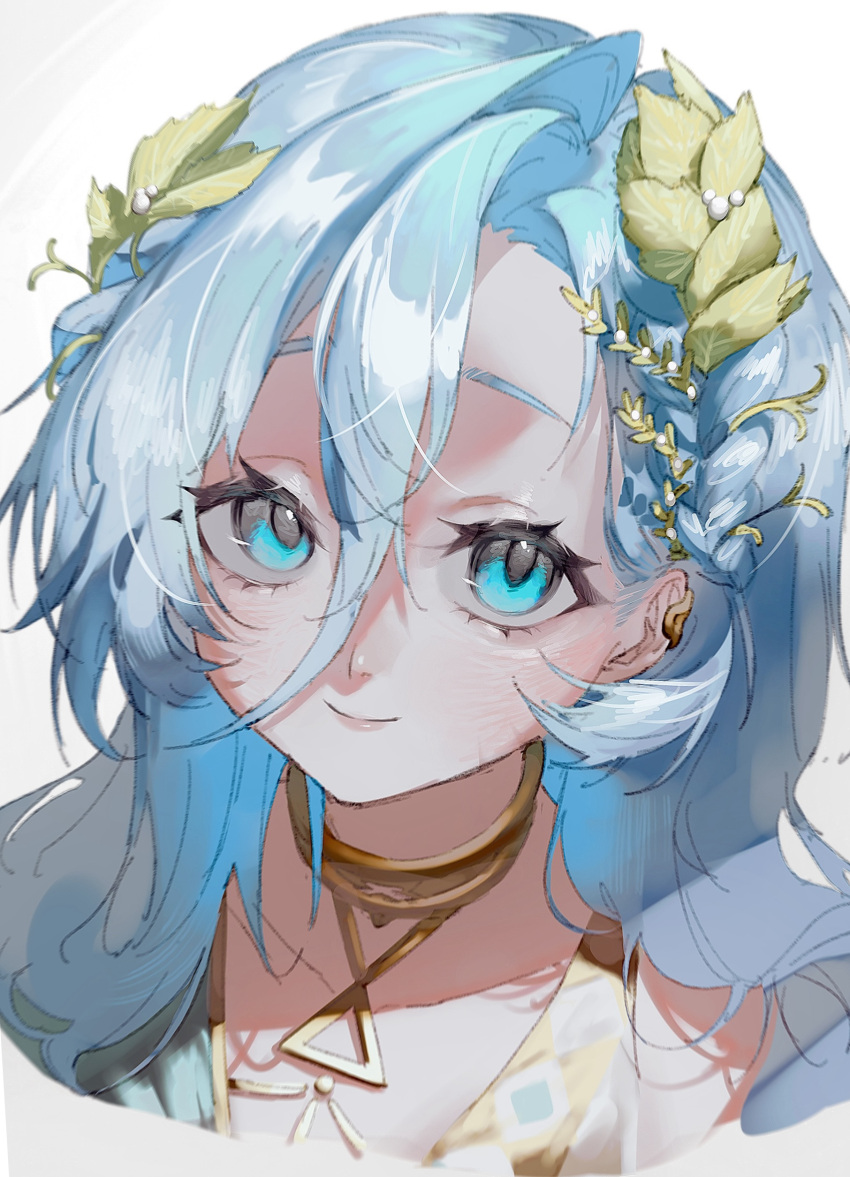 1girl, 37_(reverse:1999), absurdres, blue_eyes, blue_hair, closed_mouth, gold_choker, hair_between_eyes