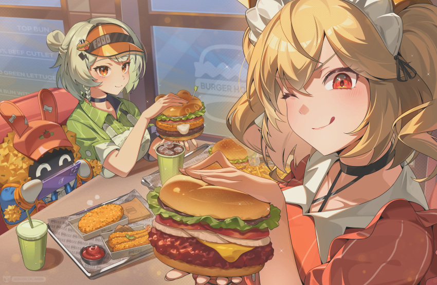 1other, 2girls, absurdres, anby_demara, anby_demara_(operation_yum_2025), apron, bangboo_(zenless_zone_zero), bbang_uk_00000