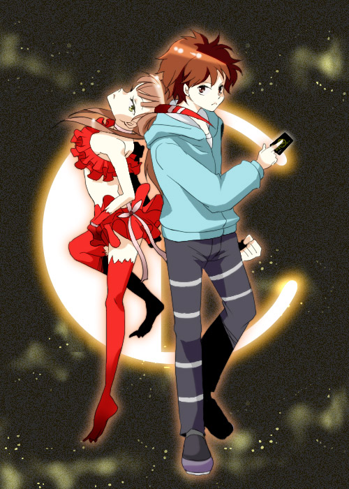 bad_id, c, c_(control), c_the_money_of_soul_and_possibility_control, frills, horns, kimimaro, mashu, mashu_(control), mashyu, midriff, thighhighs, tubetop, yoga_kimimaro