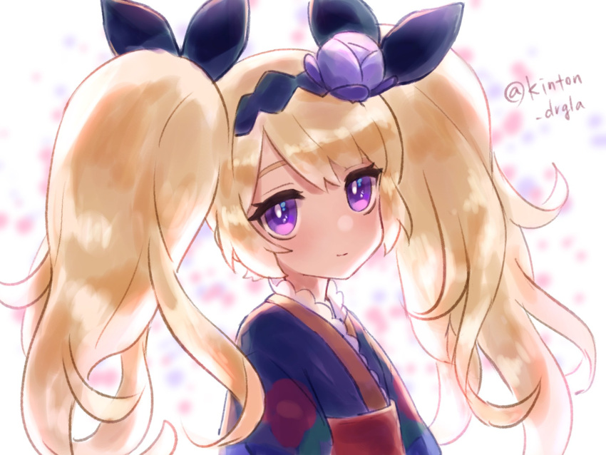 1girl, black_bow, blonde_hair, bow, closed_mouth, dragalia_lost, hair_bow, hairband