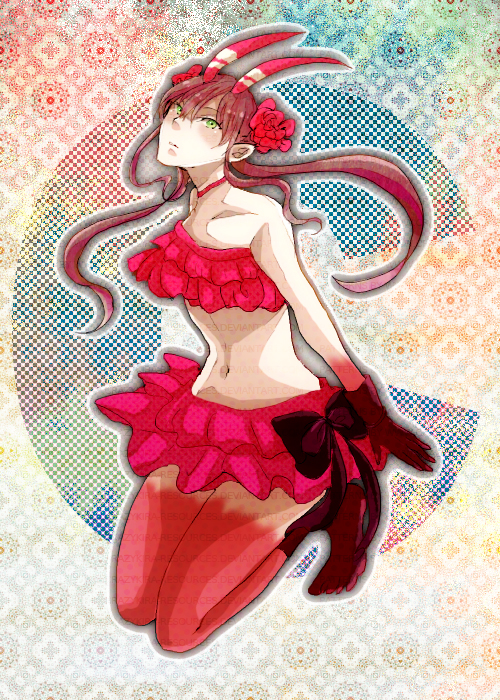 bad_id, c, c_(control), c_the_money_of_soul_and_possibility_control, frills, horns, mashu, mashu_(control), mashyu, midriff, navel, thighhighs, tubetop