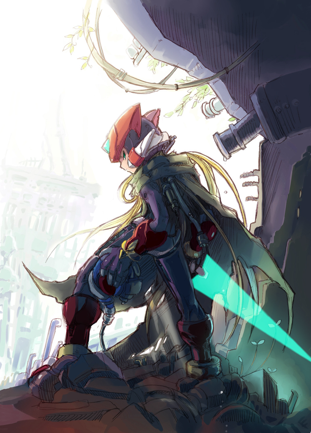 capcom, energy_blade, green_eyes, helmet, highres, mega_man_(series), mega_man_zero_(series), nasu_(roda_de_estrela)