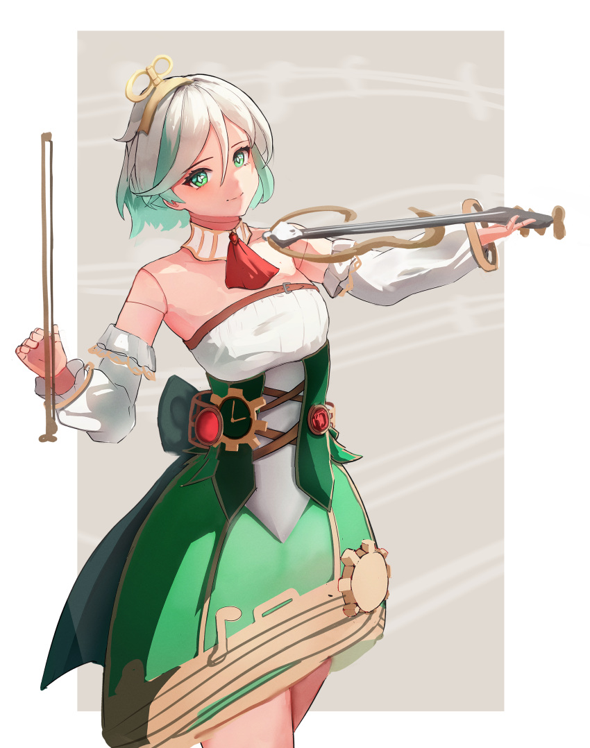 1girl, absurdres, ascot, bow_(music), cecilia_immergreen, cecilia_immergreen_(1st_costume), corset, detached_collar