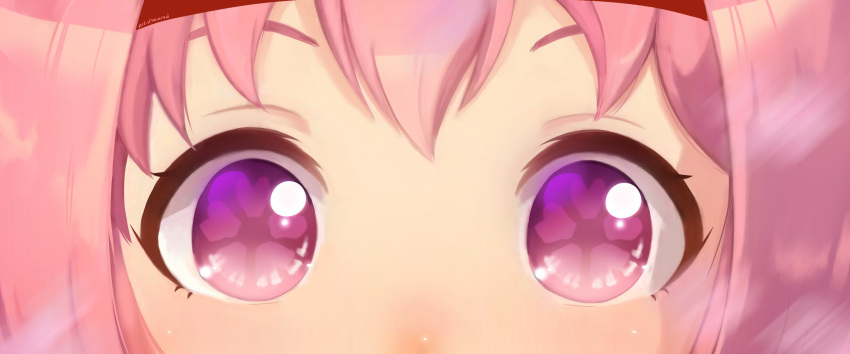 1girl, artistsquared, eye_focus, flower-shaped_pupils, flower_in_eye, hairband, haru_urara_(umamusume), headband