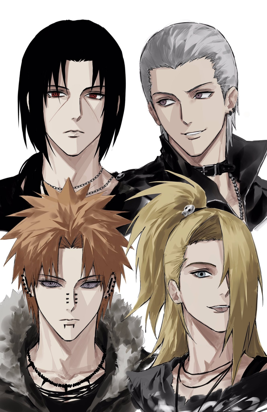 4boys, alternate_costume, black_choker, black_hair, black_jacket, black_shirt, blonde_hair, blue_eyes