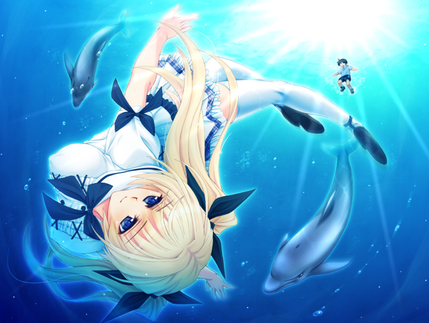 aisaka_tsugumi, animal, blonde_hair, blue_eyes, dolphin, fusataka_shikibu, game_cg, renai_saimin