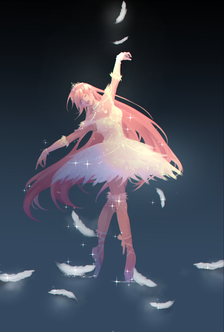 1girl, arm_up, ballerina, ballet, ballet_slippers, bare_shoulders, bead_bracelet, beads