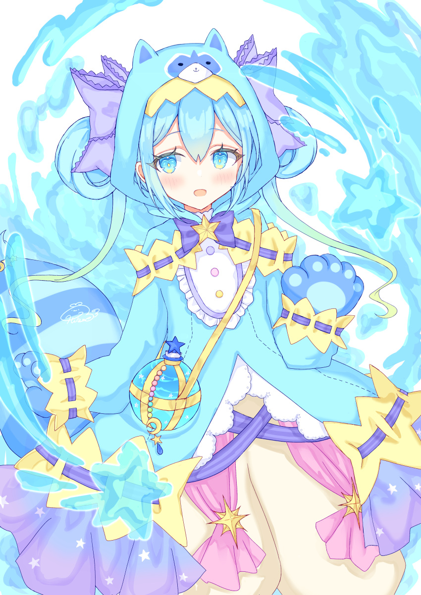 1girl, absurdres, animal_ears, blue_eyes, blush, dress, gloves, hair_between_eyes