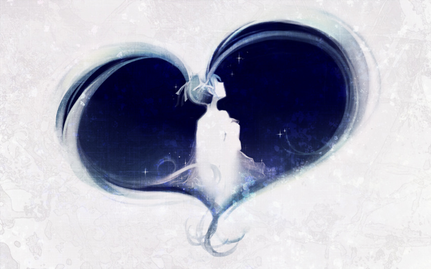 <3, 1girl, artist_request, back, background, eyeless, green_hair, hatsune_miku, heart, long_hair, night, no_eyes, sky, solo, source_request, twintails, very_long_hair, vocaloid