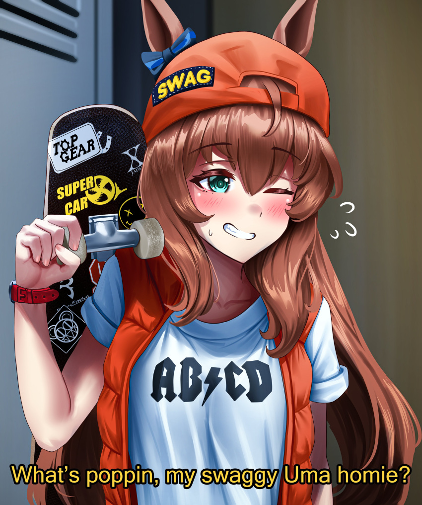 1girl, 30_rock, absurdres, ac/dc, alternate_costume, animal_ears, backwards_hat, band_shirt