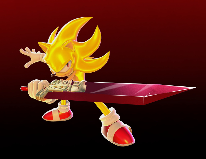 1boy, buster_sword, final_fantasy_sonic_x, frown, furry, gloves, gradient_background, hedgehog_boy