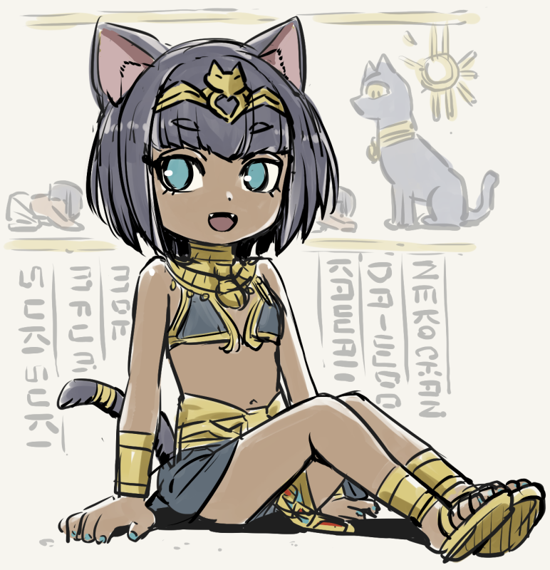 1girl, ancient_egyptian, ancient_egyptian_clothes, animal_ears, bastet_(mythology), black_hair, cat_ears, cat_girl