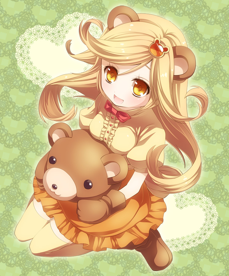 animal_ears, bear_ears, blonde_hair, bow, character_request, extra, girl_with_bear_(madoka_magica), gloves