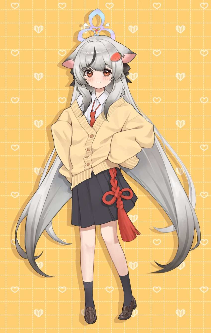 1girl, absurdres, alternate_costume, animal_ears, black_hair, black_skirt, blue_archive, blush