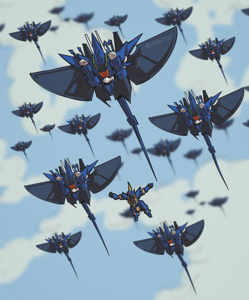 absurdres, barzam, blue_sky, blurry, blurry_background, clouds, cloudy_sky, commentary