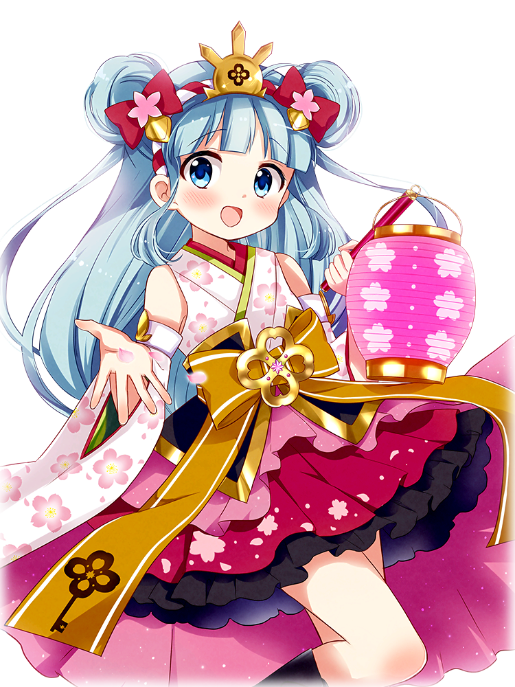 1girl, aqua_hair, blue_eyes, blunt_bangs, bow, clea_(kirara_fantasia), cowboy_shot, double_bun