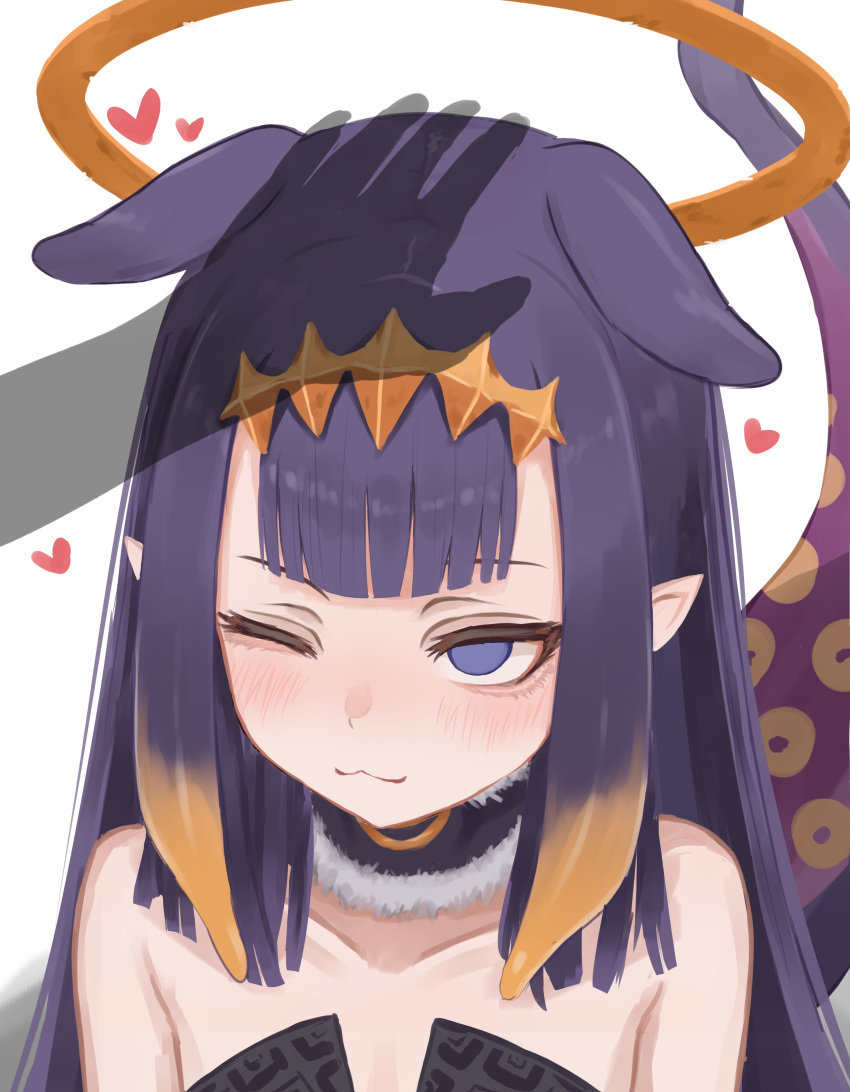 1girl, 1other, ;3, absurdres, diamond_hairband, fur-trimmed_collar, fur_trim, gradient_hair