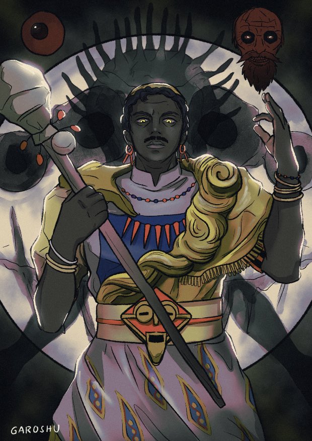 2boys, african_clothes, artist_name, bead_necklace, beads, beard, black_hair, bracelet