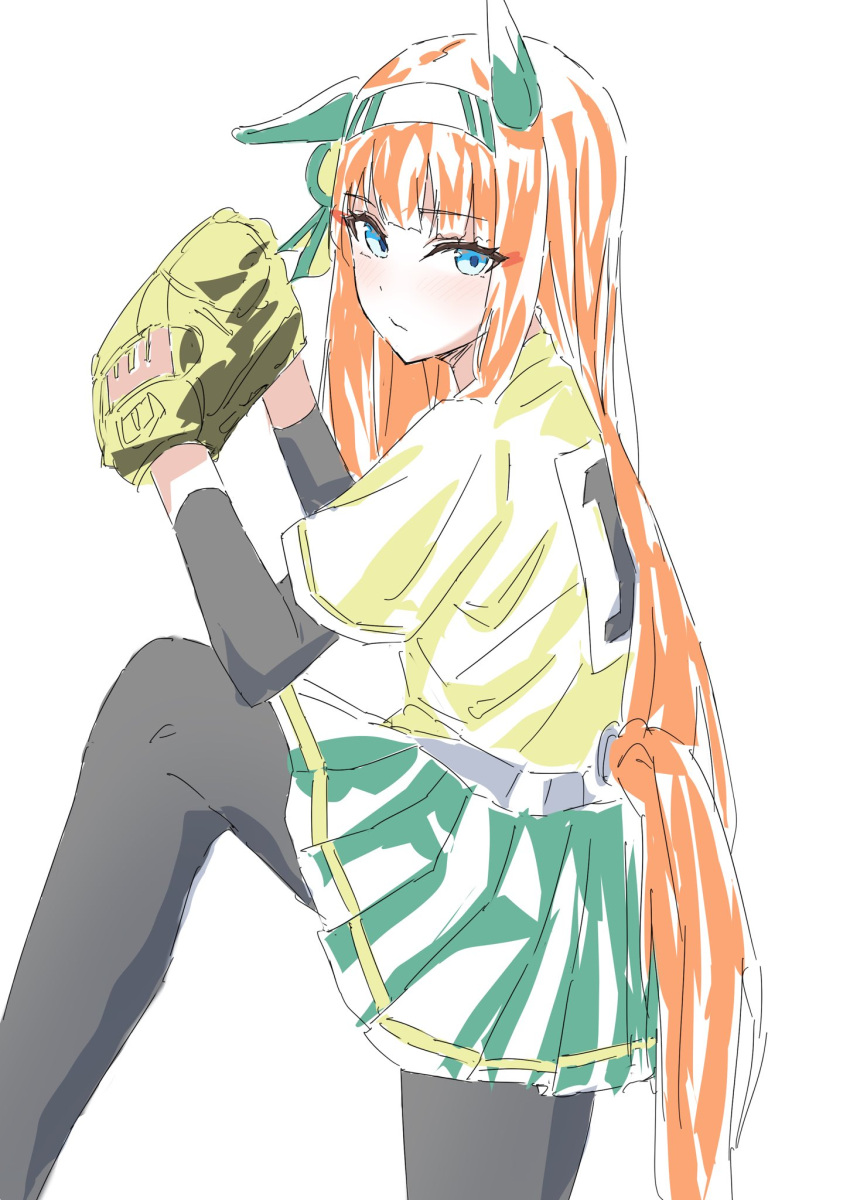 1girl, alternate_costume, alumina_(kennmeidesu), animal_ears, baseball, baseball_jersey, baseball_mitt, black_pantyhose