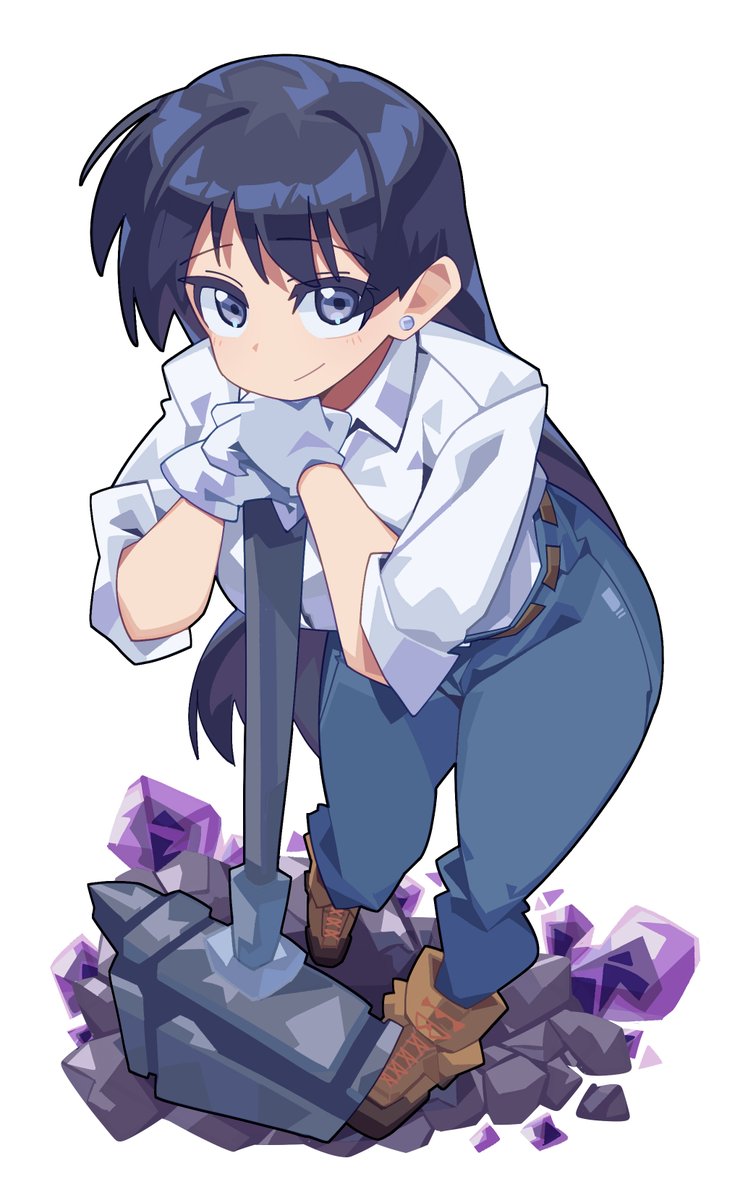 1girl, arato_nagi, asia_(aji19081), belt, black_eyes, black_hair, blue_pants, boots