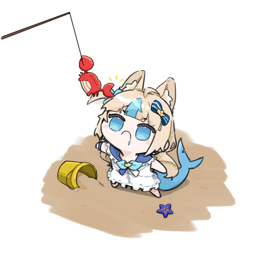 1girl, ahoge, animal_ear_fluff, animal_ears, blonde_hair, blue_eyes, blue_sailor_collar, blush_stickers