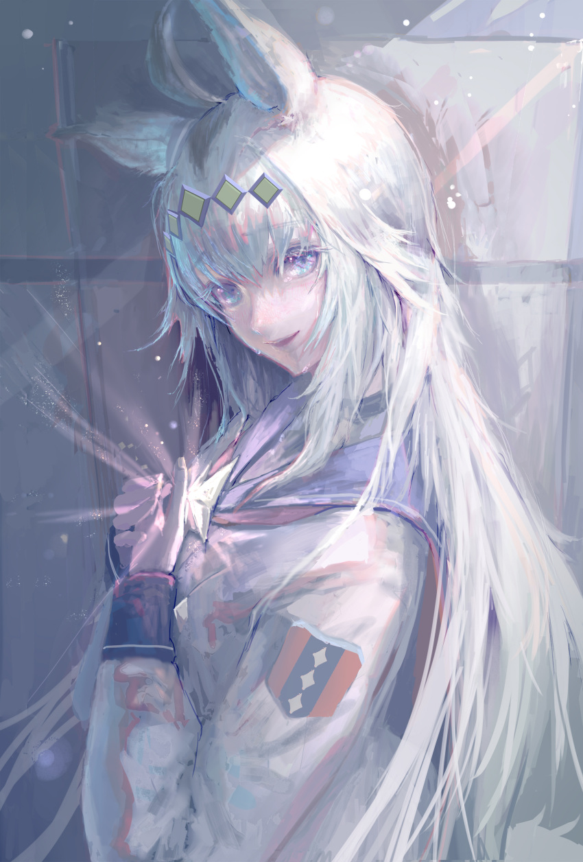 1girl, absurdres, animal_ears, blue_eyes, blue_sailor_collar, from_side, hair_between_eyes, highres