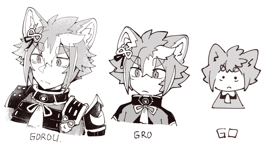1boy, :<, animal_ears, armor, character_name, chibi, commentary, comparison