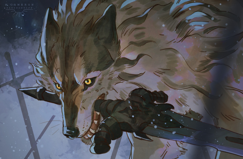 absurdres, dark_souls_(series), dark_souls_i, great_grey_wolf_sif, highres, holding, holding_sword, holding_weapon