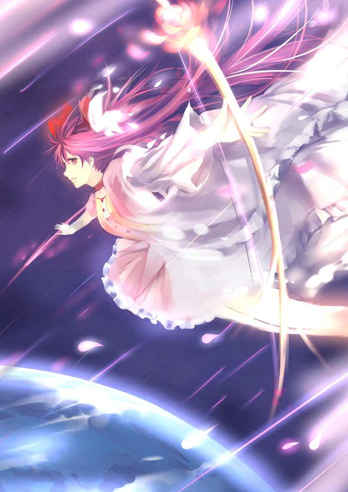 alternate_hairstyle, bow_(weapon), goddess_madoka, kaname_madoka, long_hair, magical_girl, mahou_shoujo_madoka_magica, pink_hair