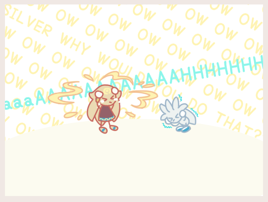 >_<, 1boy, 1girl, body_markings, brown_dress, chibi, crying, dress