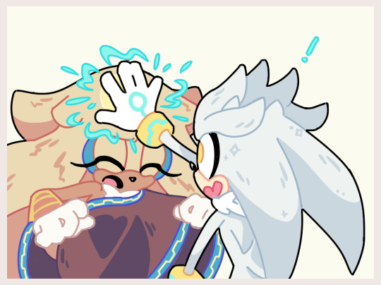 !, 1boy, 1girl, body_markings, brown_dress, closed_eyes, dress, gold_the_tenrec, hedgehog_boy, hitting, l_loneybun, silver_the_hedgehog, smile, sonic_(series), sonic_the_hedgehog_(archie_comics), tenrec_girl, white_fur, yellow_eyes, yellow_fur
