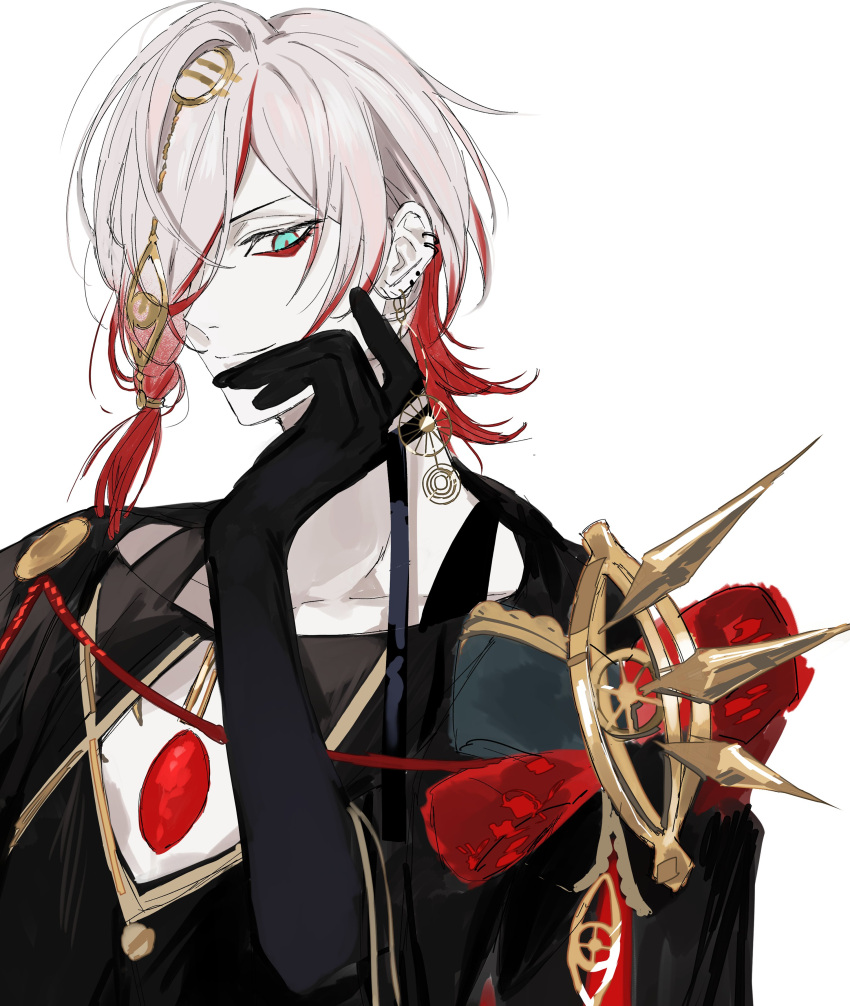 1boy, absurdres, blue_eyes, chest_jewel, earrings, eyeshadow, eyeshadow_under_eye, fate/grand_order