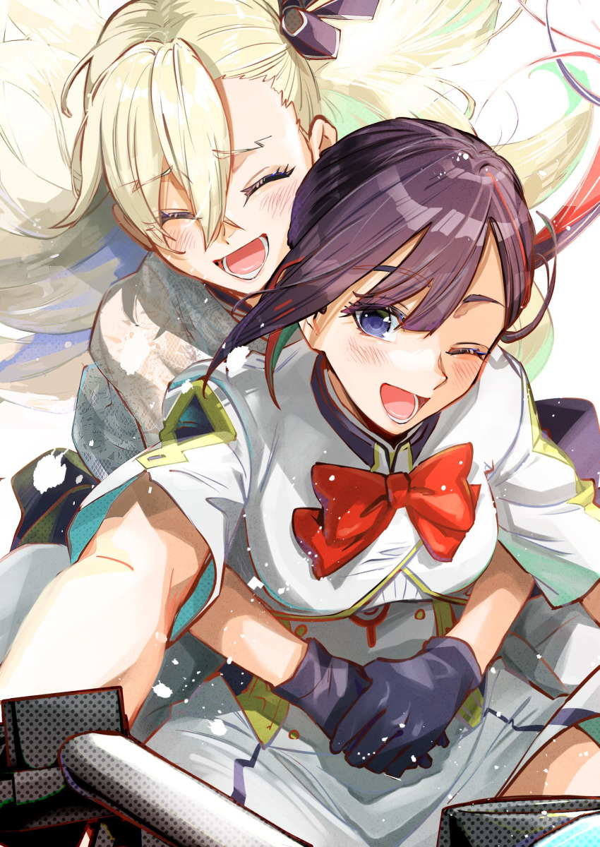 2girls, black_gloves, black_hair, blush, closed_eyes, fate/grand_order, fate_(series), gloves