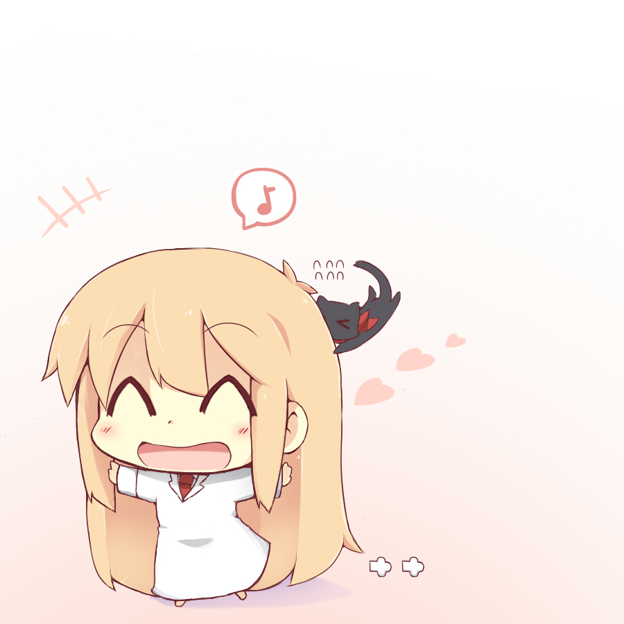 ^_^, benauxi, black_cat, black_cat_(animal), cat, chibi, child, closed_eyes